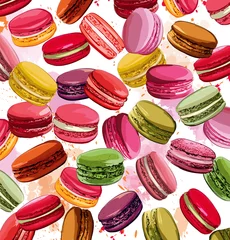 Crédence de cuisine en verre imprimé Art Studio Collection de biscuits macarons français colorés