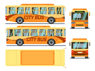 Urban, city bus in different view positions. City urban bus, transport bus, public bus. Vector illustration © MicroOne