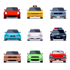 Car flat vector icons in front view. Car transport, auto car, vehicle car speed illustration