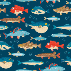 Colorful fish, vector seamless pattern © Olga Serova
