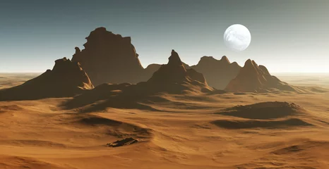 Foto op Plexiglas 3D Fantasie woestijnlandschap met krater © Peter Jurik