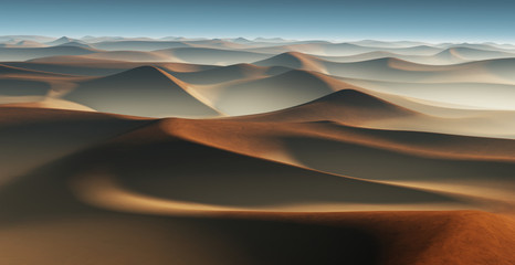 3D Fantasy desert landscape with great sand dunes - obrazy, fototapety, plakaty