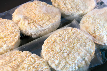 Cabbage cutlets in cellophane packing before cooking