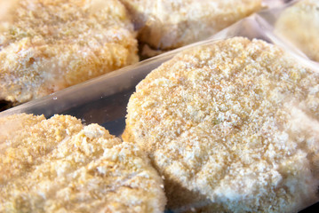 Cabbage cutlets in cellophane packing before cooking