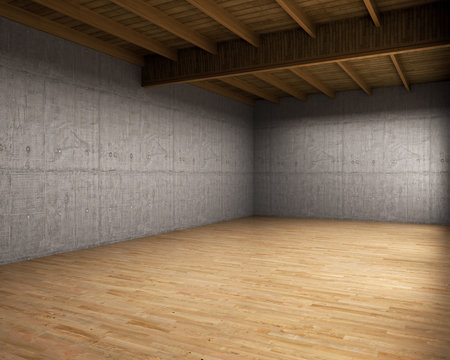 Large empty room with concrete walls. 3d illustration