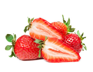 Ripe red strawberries on white background isolated