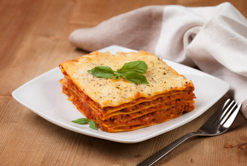 Tasty flavorful lasagna on a plate