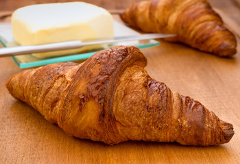 French croissant with butter baked