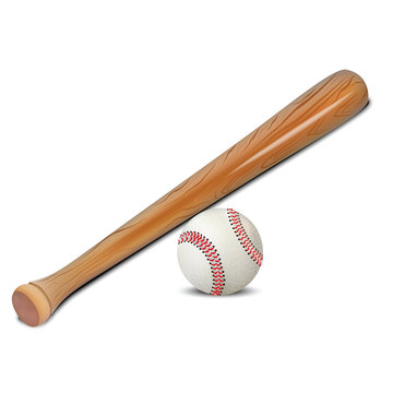 Baseball game banner, basball ball and a bat,
