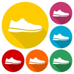 Sport shoe icons set with long shadow