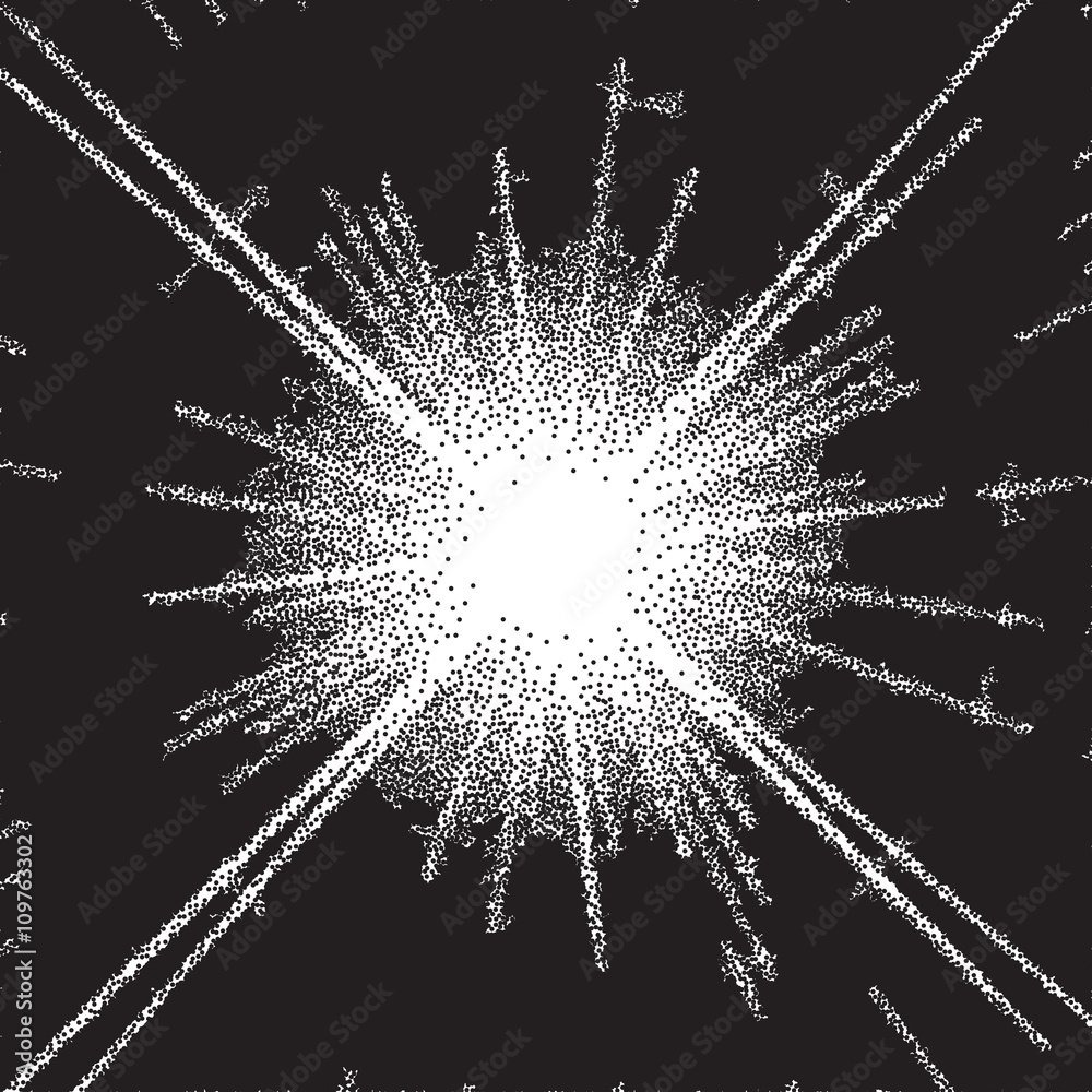 Poster retro dotwork sunburst or explosion with rays