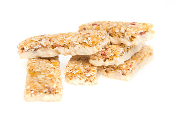 muesli bars with  dried fruit on isolated background