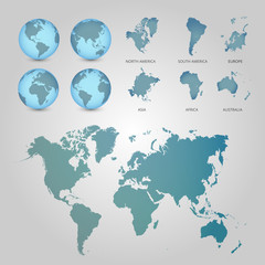 Fototapeta na wymiar World Map with Globes detailed editable. Vector illustration.