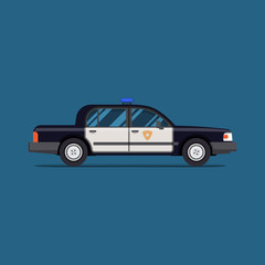 Vector Classic Police Car. Side view. Modern flat style illustration. Icon