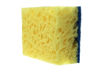 Single New Absorbent Sponge With Hardwearing Scourer Isolated On