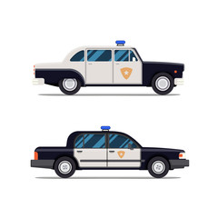 Naklejka premium Vector Classic Police Car. Side view. Modern flat style illustration. Icon