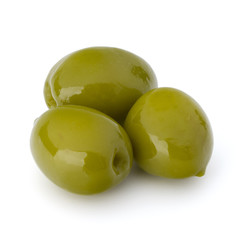 Green olives fruits isolated on white background cutout