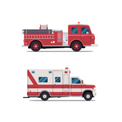 fire engine, ambulance, Firetruck, vector flat illustration