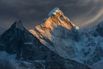 Majestic snowy mountain peak - Ama Dablam (6,812 m) is a one of the most beautiful and impressive peaks of our planet.