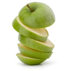 Green sliced apple isolated on white background cutout