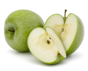 Green sliced apple isolated on white background cutout