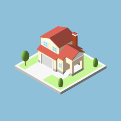 Three-dimensional isometric village buildings, Real estate icon
