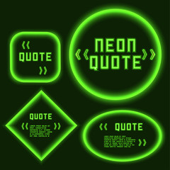 set Retro hipster neon glowing quote marks frame