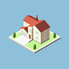 Three-dimensional isometric village buildings, Real estate icon