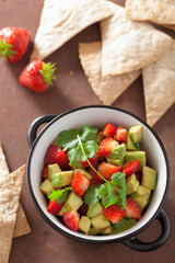 avocado strawberry salsa with tortilla chips