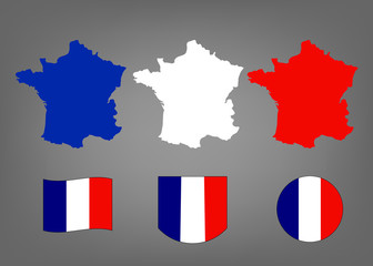 Maps of France silhouettes wiht flags
