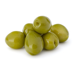 Green olives fruits isolated on white background cutout