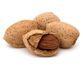 Almond nut in shell and shelled isolated on white background clo