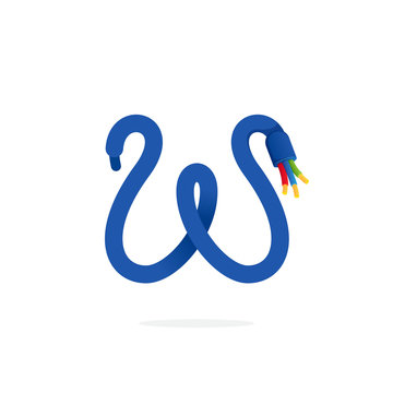 W letter logo formed by electric cable.