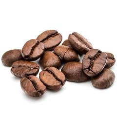 roasted coffee beans isolated in white background cutout