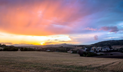 sunset above Conero national park hills, Italy