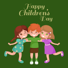 Vector illustration kids playing, greeting card happy childrens day background