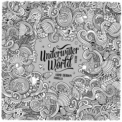 Cartoon hand-drawn doodles Underwater life illustration
