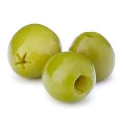 Green olives fruits isolated on white background cutout