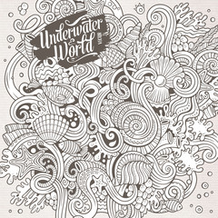 Cartoon hand-drawn doodles Underwater life illustration