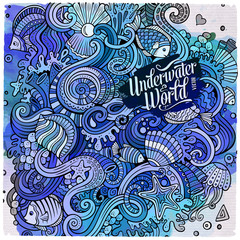 Cartoon hand-drawn doodles Underwater life illustration
