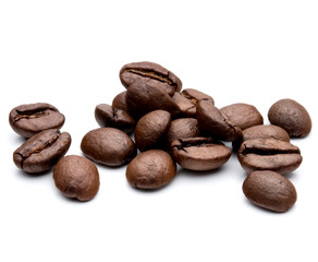 roasted coffee beans isolated in white background cutout