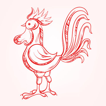 Vector Cock, Rooster, New Year 2017 symbol, hand drawn domestic 