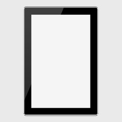 Black tablet computer with no buttons on white background