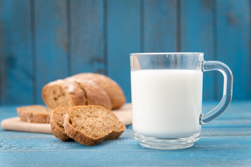 fresh healthy milk and bread