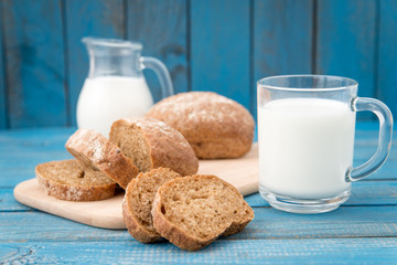 fresh healthy milk and bread