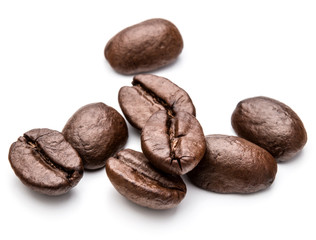 roasted coffee beans isolated in white background cutout