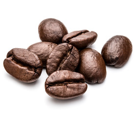 roasted coffee beans isolated in white background cutout