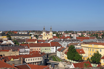 Naklejka na ściany i meble old buildings and church cityscape Eger Hungary