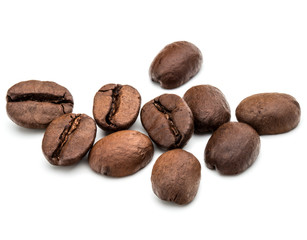 roasted coffee beans isolated in white background cutout
