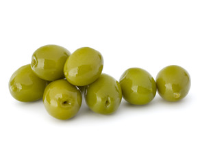 Green olives fruits isolated on white background cutout